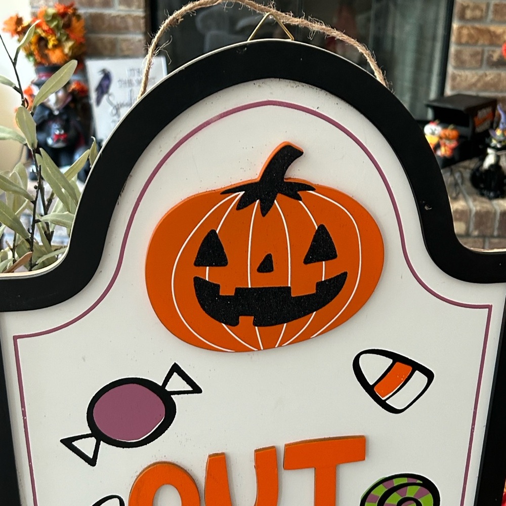 NEW! LARGE Halloween Trick or Treat Out of Candy Wood Holiday Sign - Picture 5 of 7